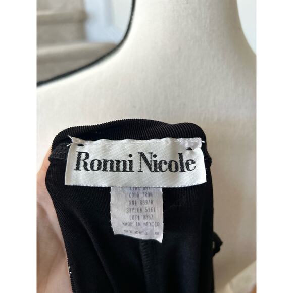 Vintage Y2K 90s Ronni Nicole Black Ribbed Sparkly Glitter Silver Rose Dress - Picture 6 of 8